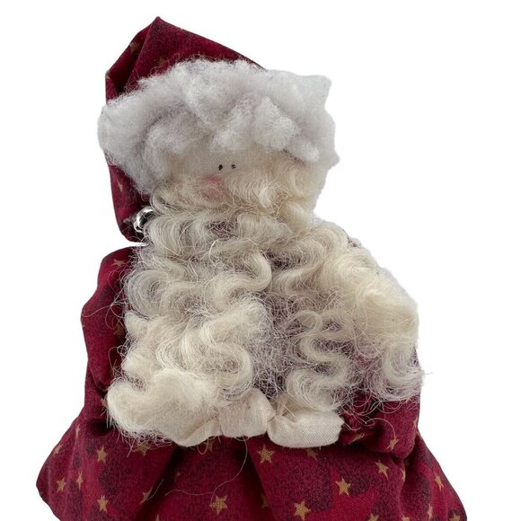Handcrafted Santa Claus Shelf Sitter With Red Star Pattern Dress & Long Black Le - Picture 3 of 10